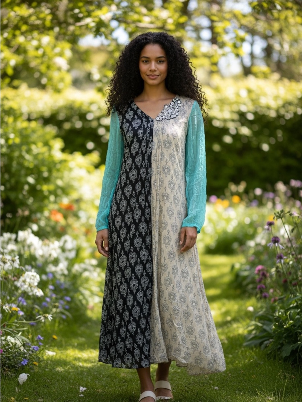 Maria B NEW Ethnic kurta kameez indian long sleeve cotton midi Dress Size XS
